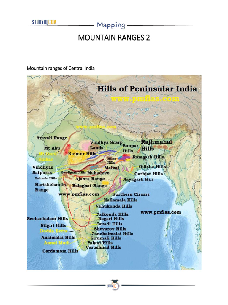 Mountain Ranges 2 - Central India 1 NOTES | PDF