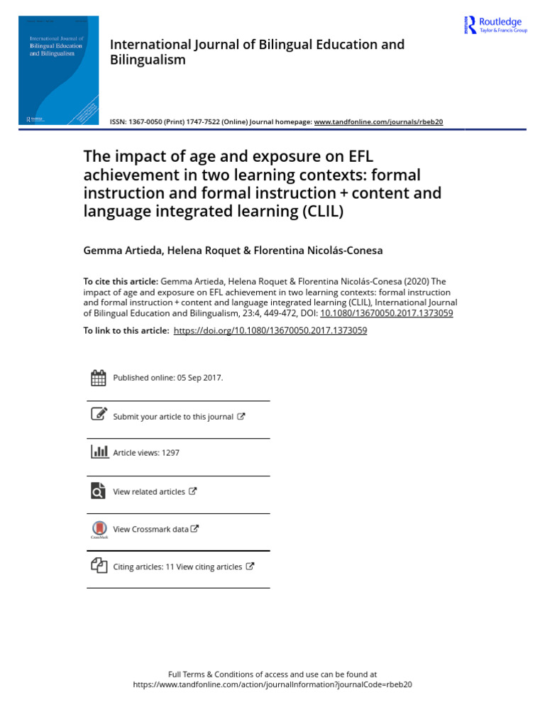 The Impact of Age and Exposure On EFL Achievement in Two Artieda | PDF ...
