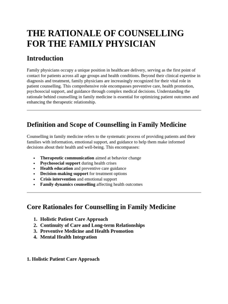 The Rationale of Counselling For The Family Physician | PDF ...