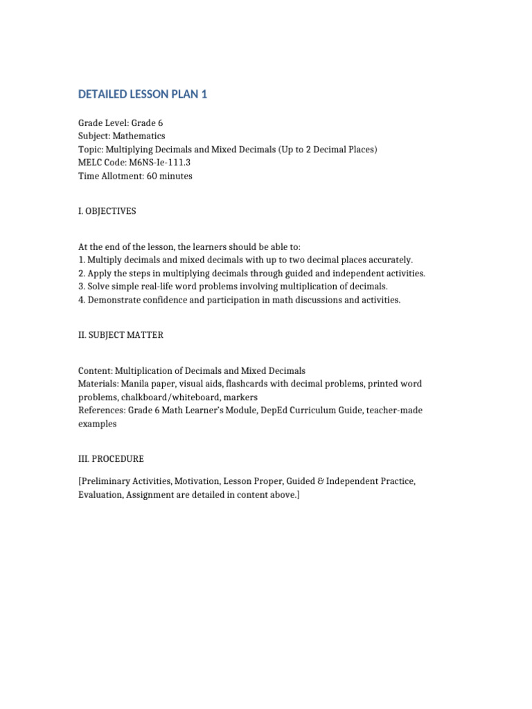 Grade 6 Math: Decimals, GCF, LCM Lessons | PDF | Mathematics | Lesson Plan