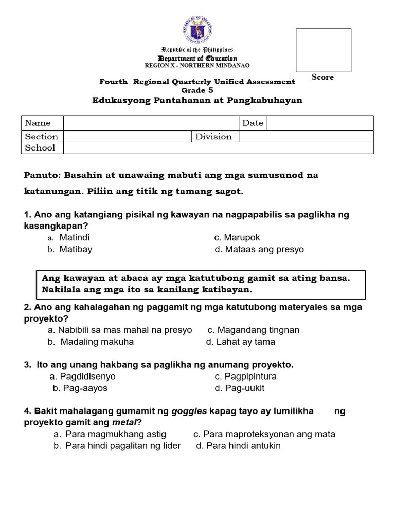 Final Test Q Epp Grade 5 | PDF