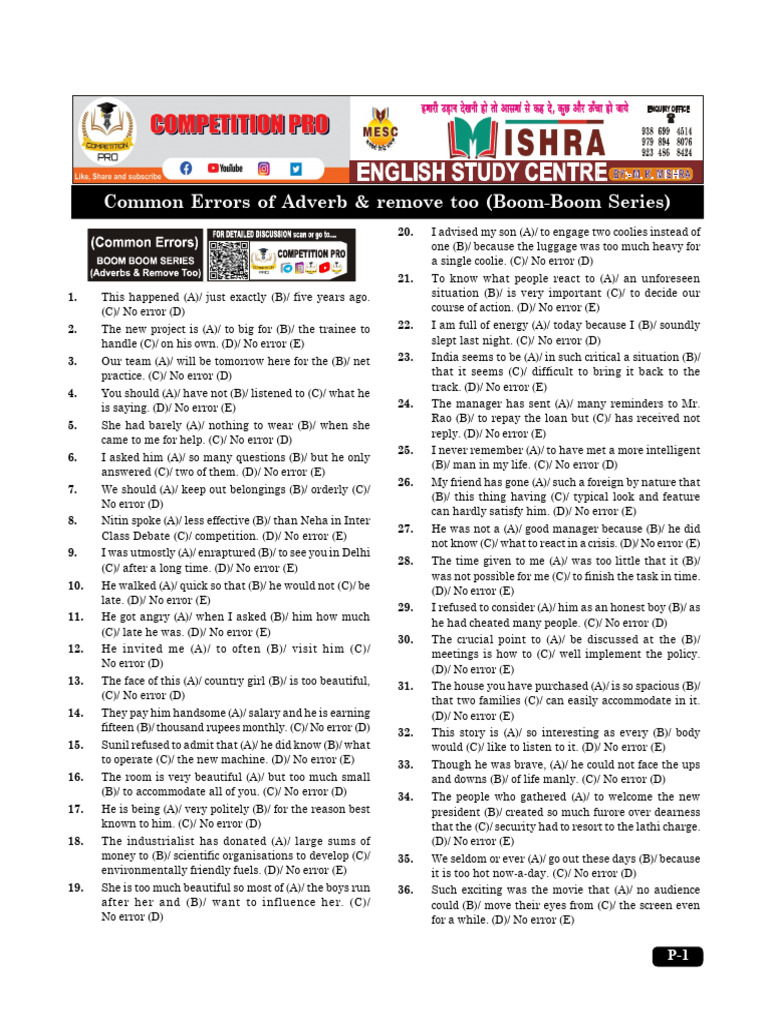 Common English Errors and Corrections | PDF