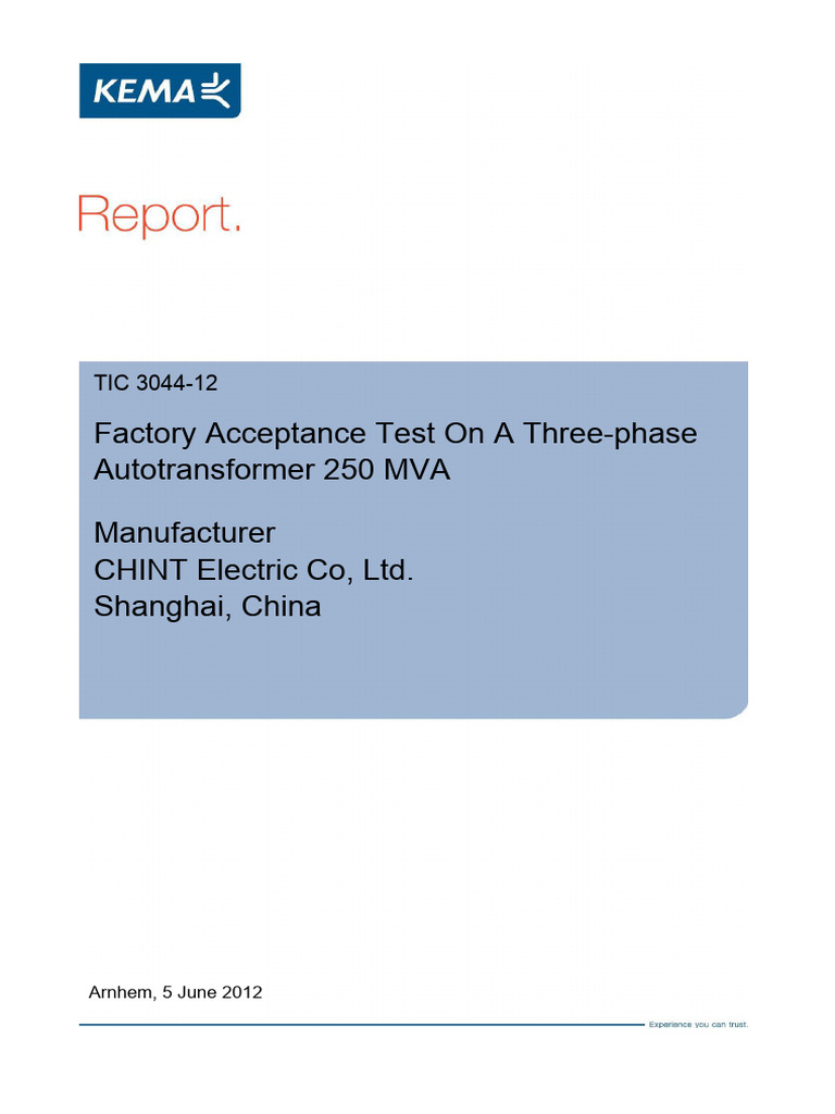 Factory Acceptance Test Report: 250 MVA Autotransformer | PDF ...