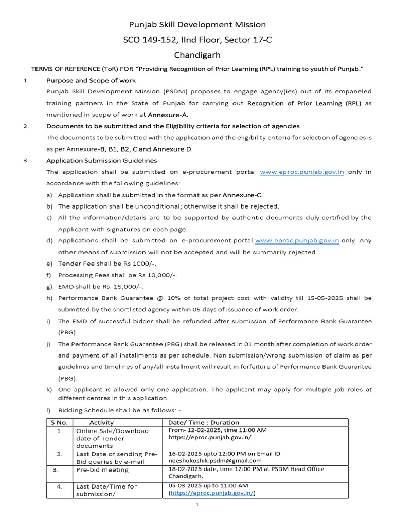 RPL Training Proposal Guidelines Punjab | PDF