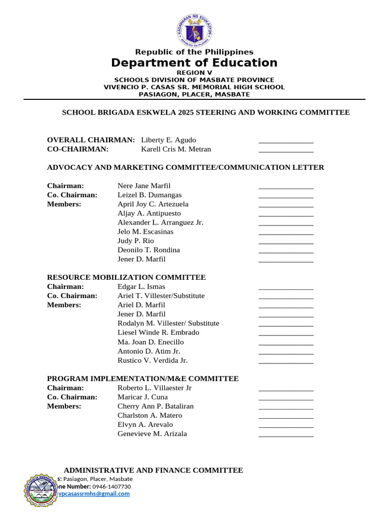 Brigada Committee and Schedule | PDF