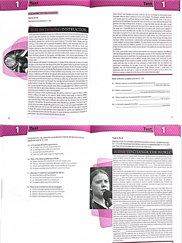 Test 1 Reading Comprehension and Use of English | PDF