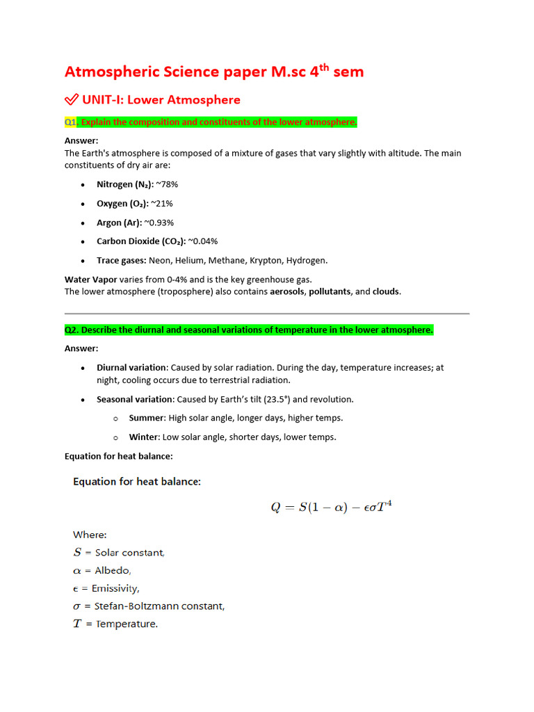 Atmospheric Science Paper Solution | PDF | Atmosphere Of Earth ...