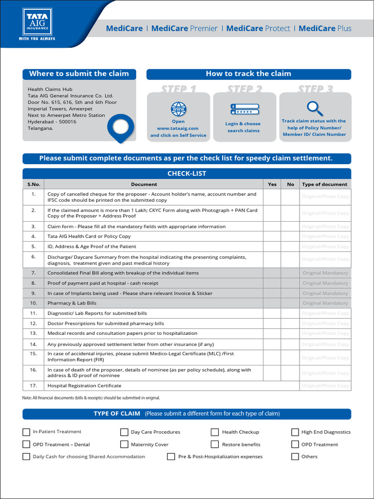 Tata AIG Claim Form Instructions | PDF | Identity Document