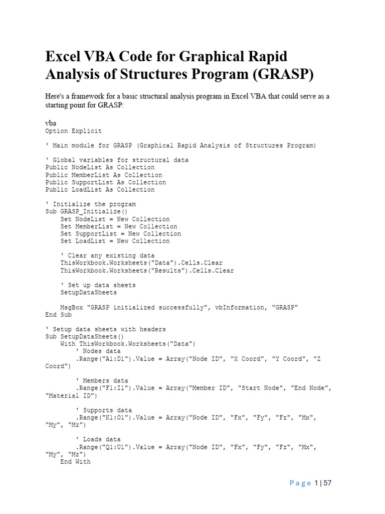 Excel VBA for Structural Analysis Tool | PDF