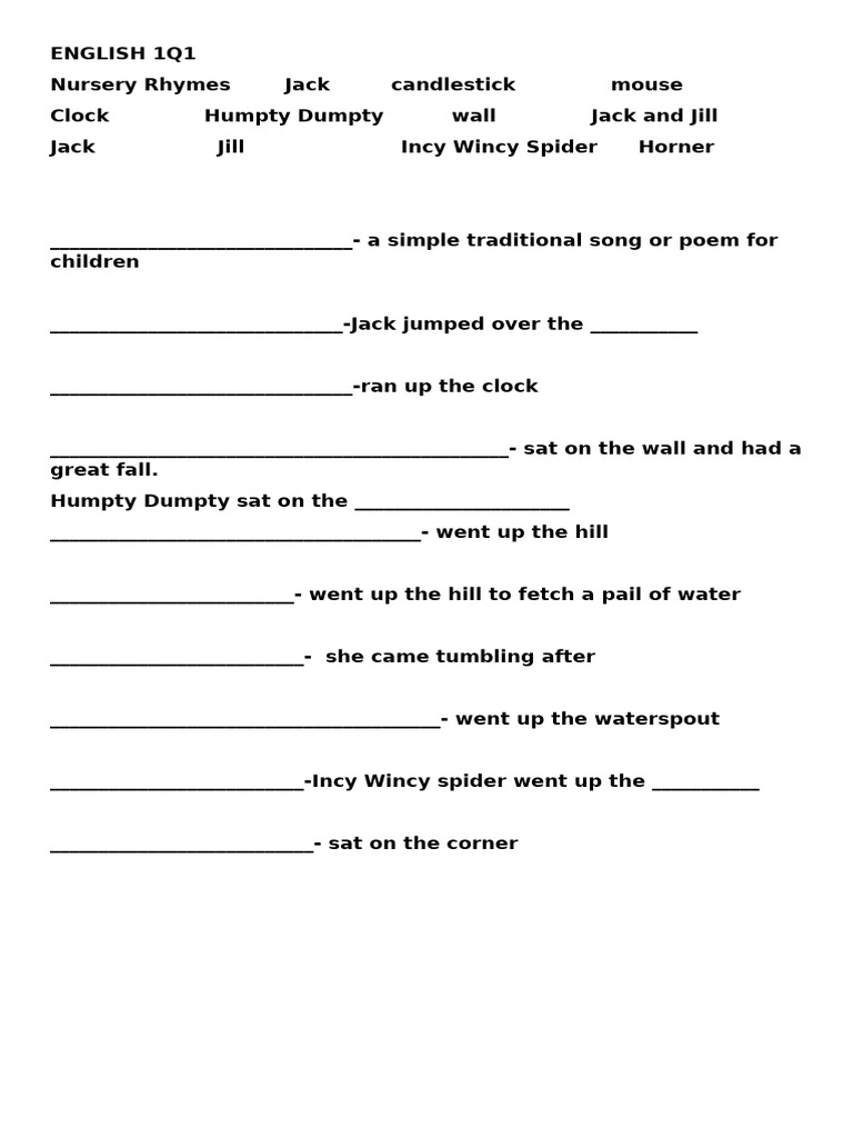Nursery Rhymes and Rhyming Words | PDF
