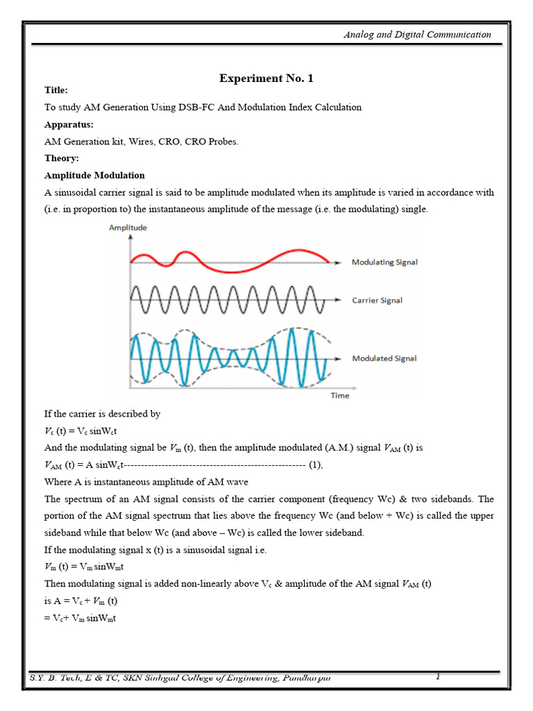 AM Generation and Modulation Index Study | PDF | Detector (Radio ...