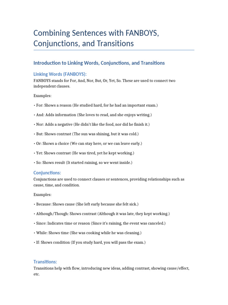 Combining Sentences Practice Worksheet | PDF