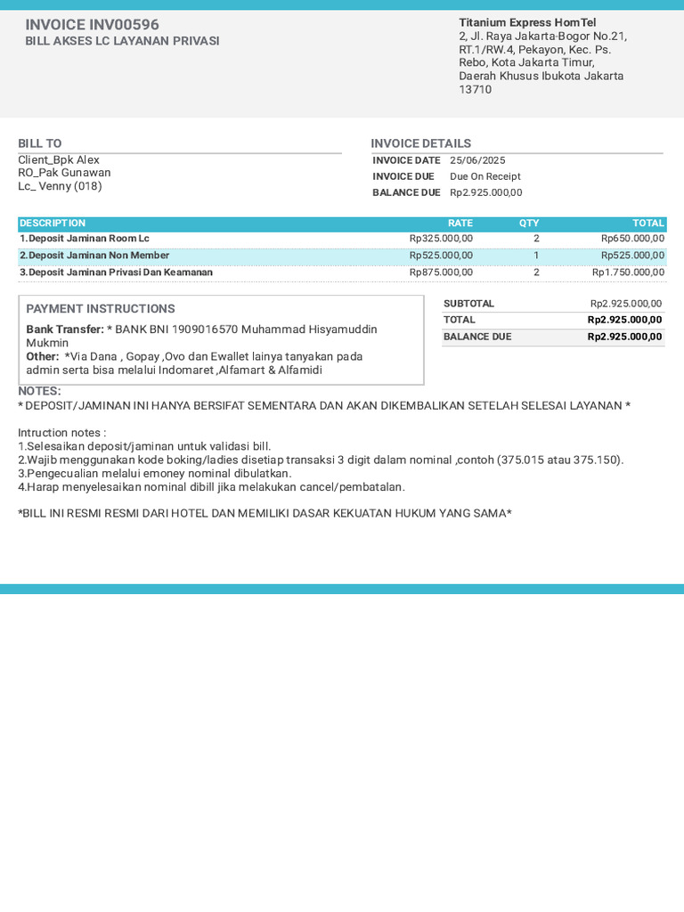 Invoice Layanan Privasi Titanium Express | PDF