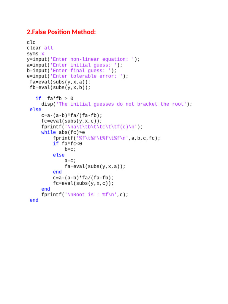 False Position Method for Root Finding | PDF