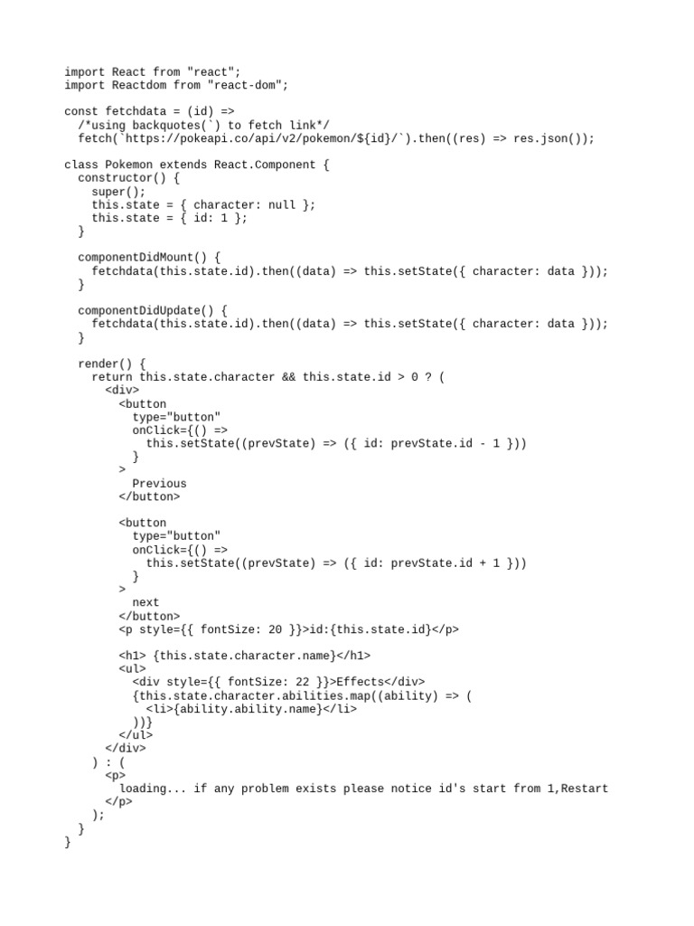 Pokémon Character Fetcher Component | PDF