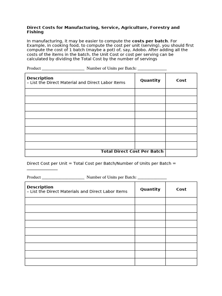 Calculating Direct Costs in Manufacturing | PDF