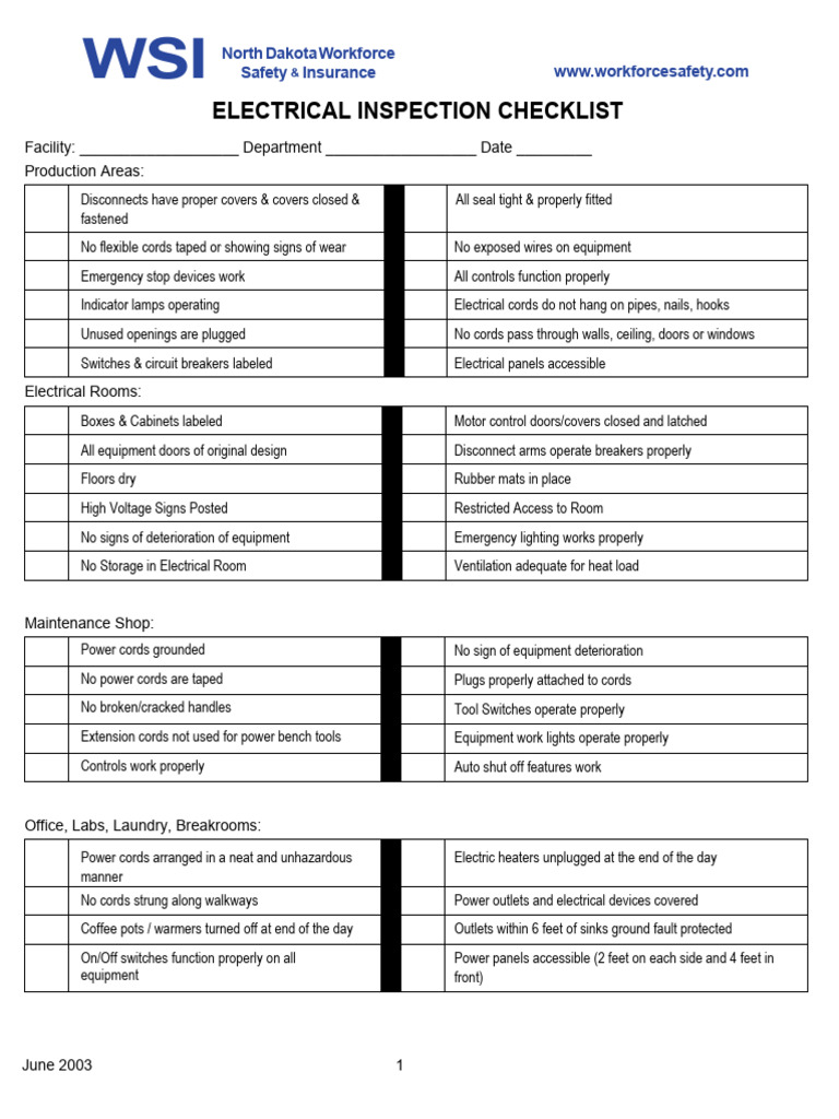 ND Electrical Inspection Checklist 2003-2025 | PDF | Equipment ...