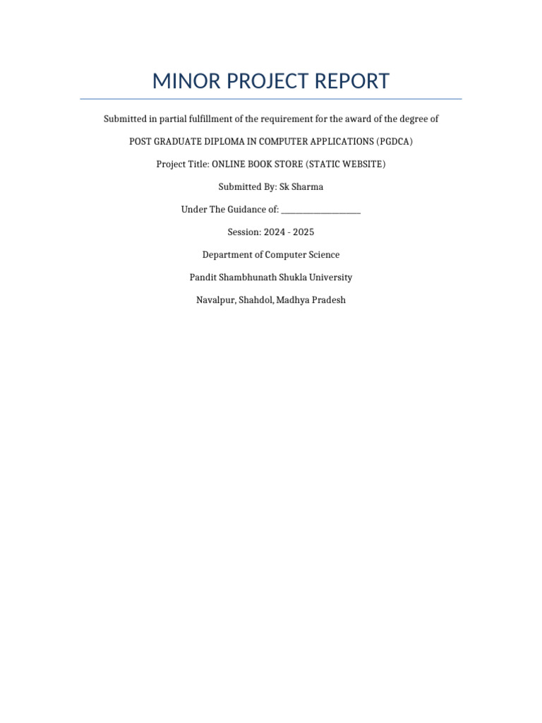 Online Book Store Project Report PGDCA | PDF