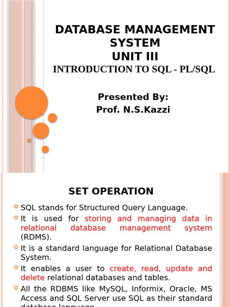 SQL PL/SQL Set Operations Explained | PDF | Sql | Relational Database
