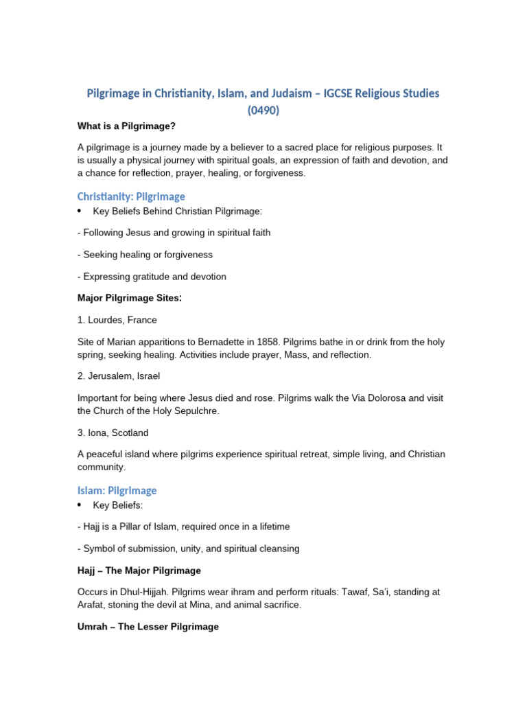 Pilgrimage IGCSE RS Detailed Notes | PDF