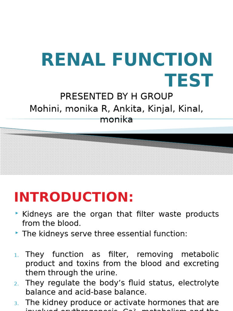 Renal Function Testing Overview | PDF | Creatinine | Kidney