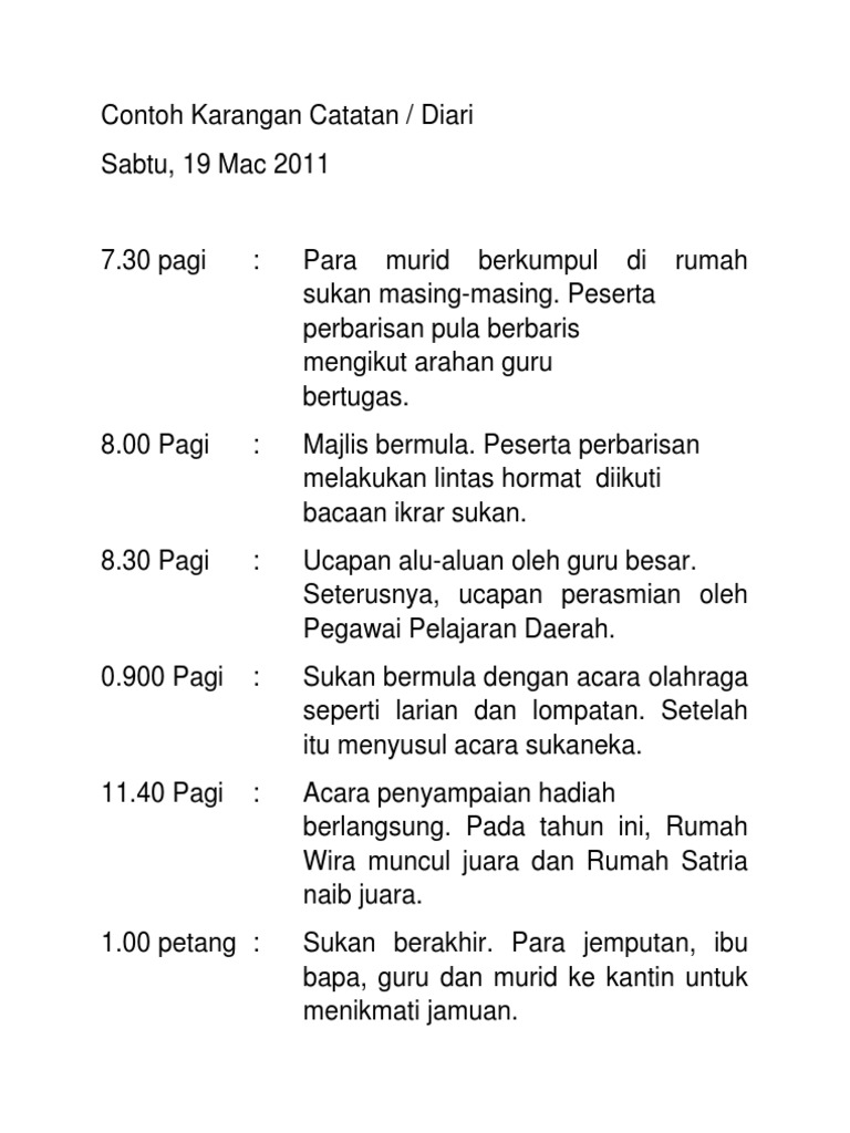 Contoh Karangan Catatan Contoh Karangan Catatan