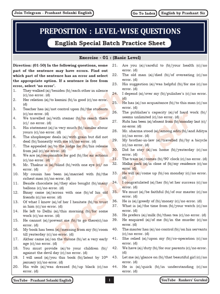 English by Prashant Sir: Preposition | PDF