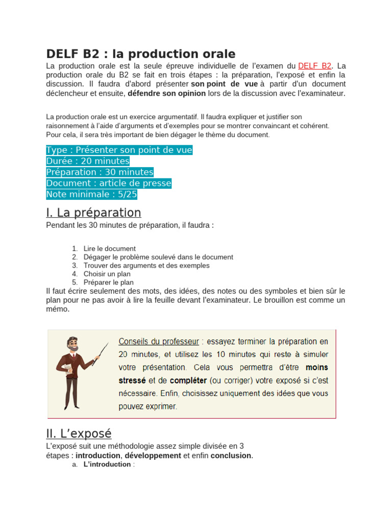 Production orale DELF B2 : Guide complet | PDF