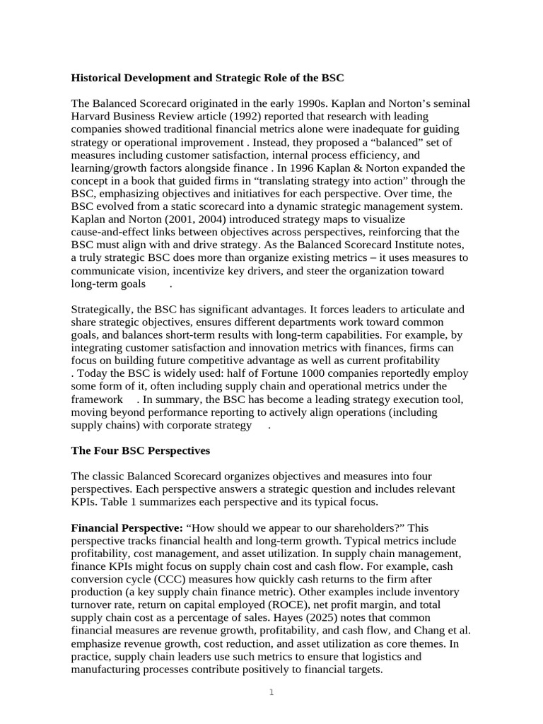 Balanced Scorecard (BSC) Method | PDF | Performance Indicator | Supply ...