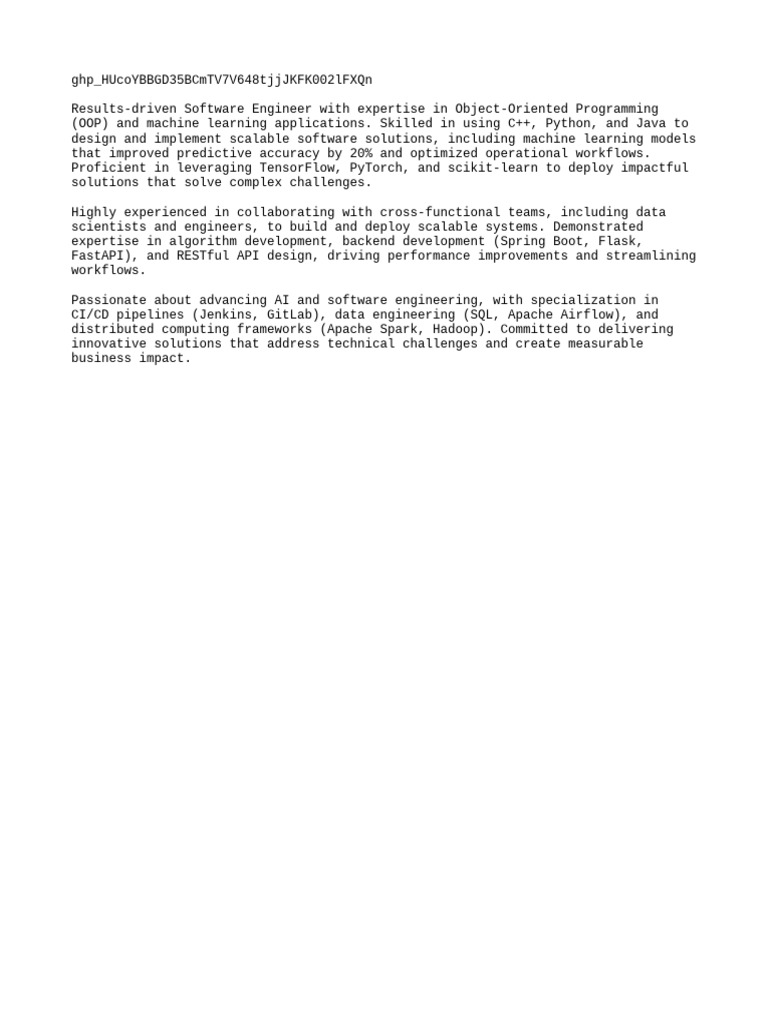 Software Engineer: OOP & Machine Learning Expertise | PDF