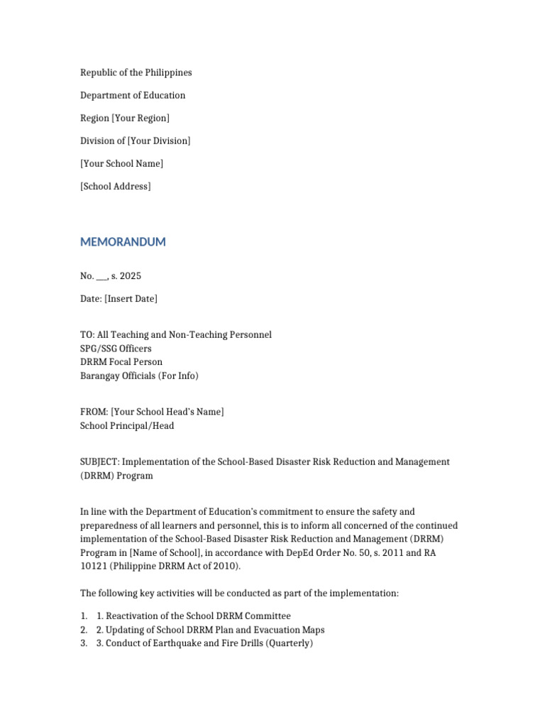 DRRM Program Implementation Memo | PDF