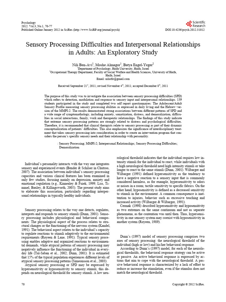 Sensory Processing Difficulties and Interpersonal | PDF | Perception ...