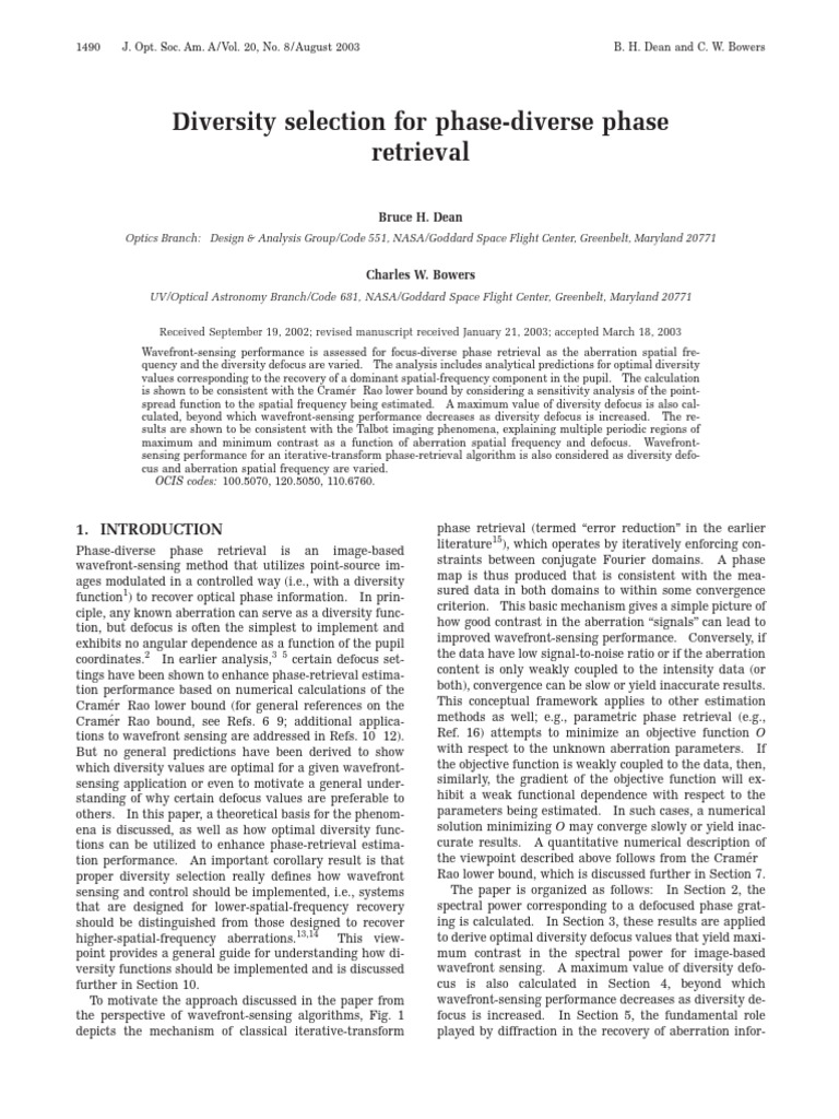 Optimal Diversity in Phase Retrieval | PDF | Diffraction | Aperture