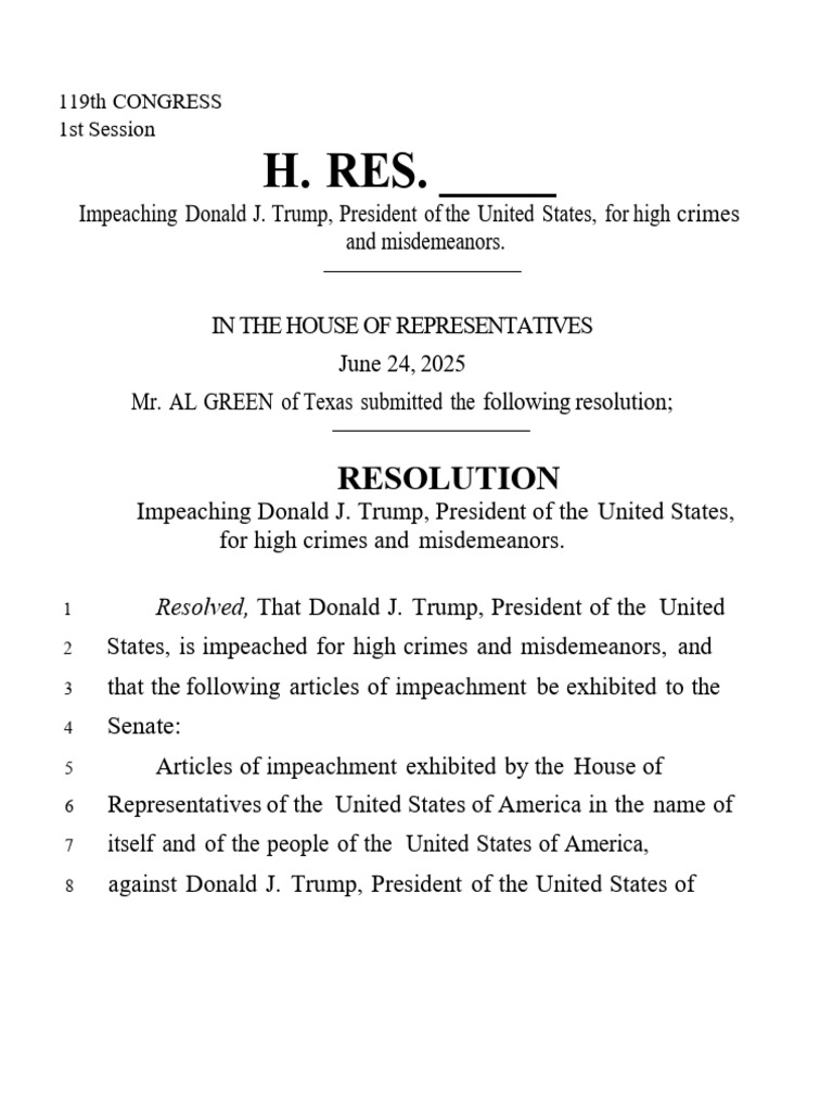 Trump Impeachment Resolution 2025 | PDF | Presidents Of The United ...
