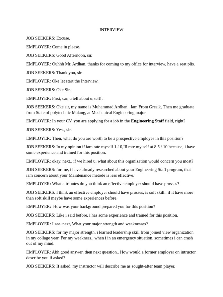 Job Interview Dialogue: Engineering Position | PDF
