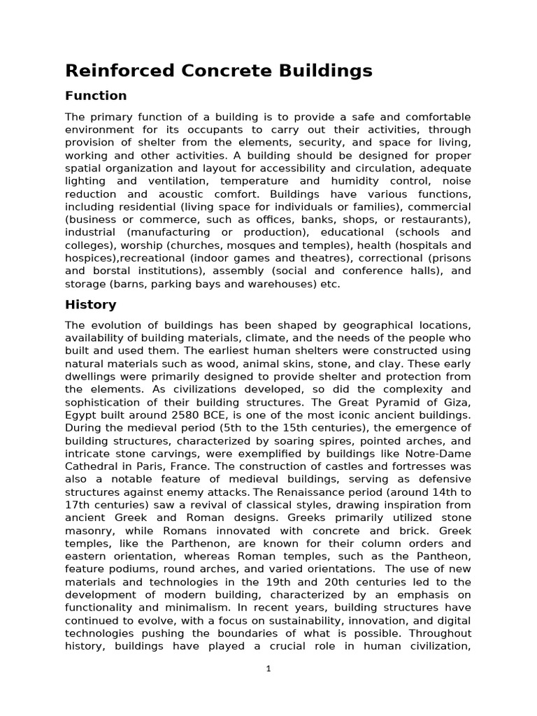 Functions of Reinforced Concrete Buildings | PDF | Concrete ...