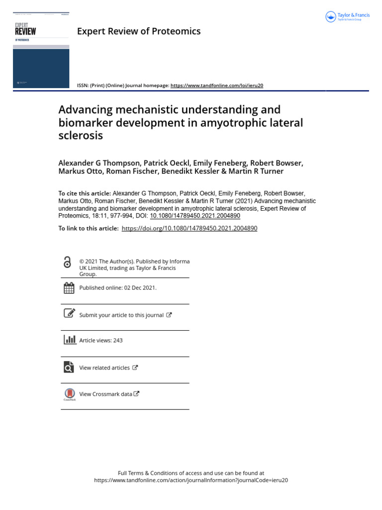 ALS Biomarkers and Mechanisms Explored | PDF | Proteomics | Proteins