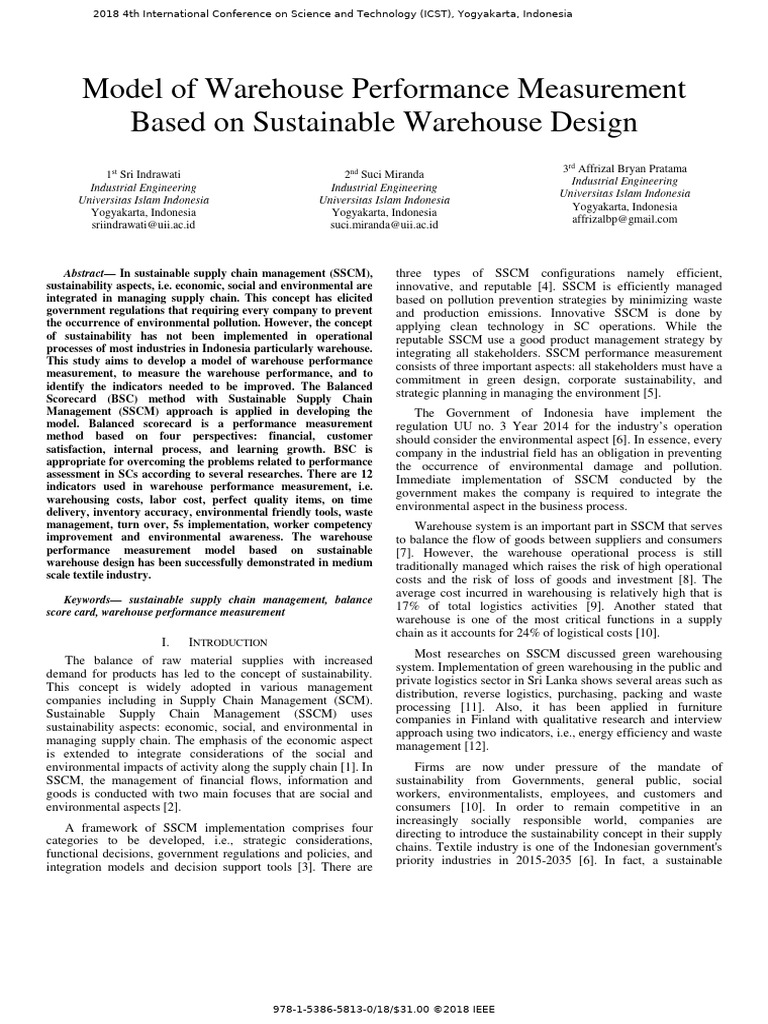 Sustainable Warehouse Performance Model | PDF | Sustainability | Warehouse