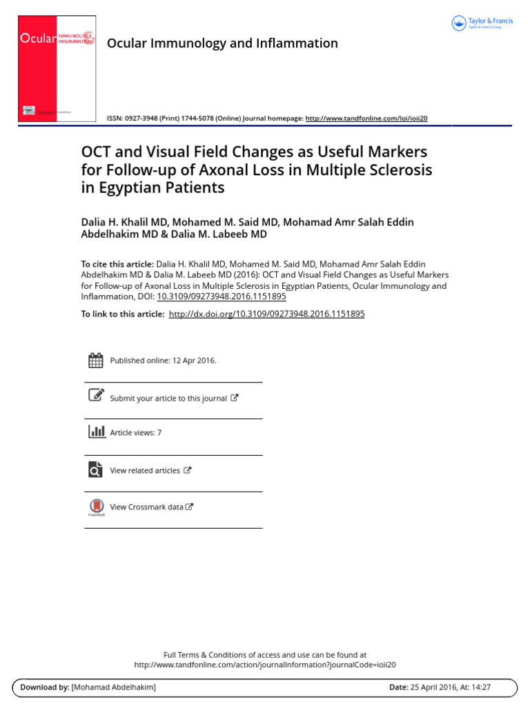 OCT and Visual Field in MS Patients | PDF | Retina | Multiple Sclerosis