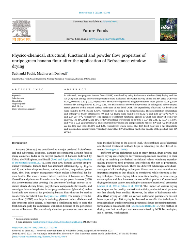 Properties of Unripe Green Banana Flour | PDF | Differential Scanning ...