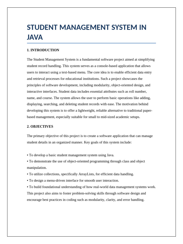Java Student Management System Overview | PDF | Class (Computer ...