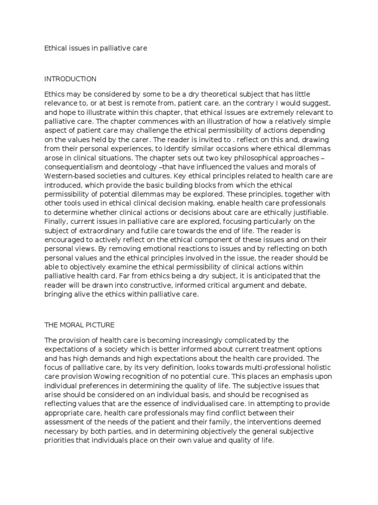 Ethical Issues in Palliative Care | PDF | Palliative Care | Utilitarianism