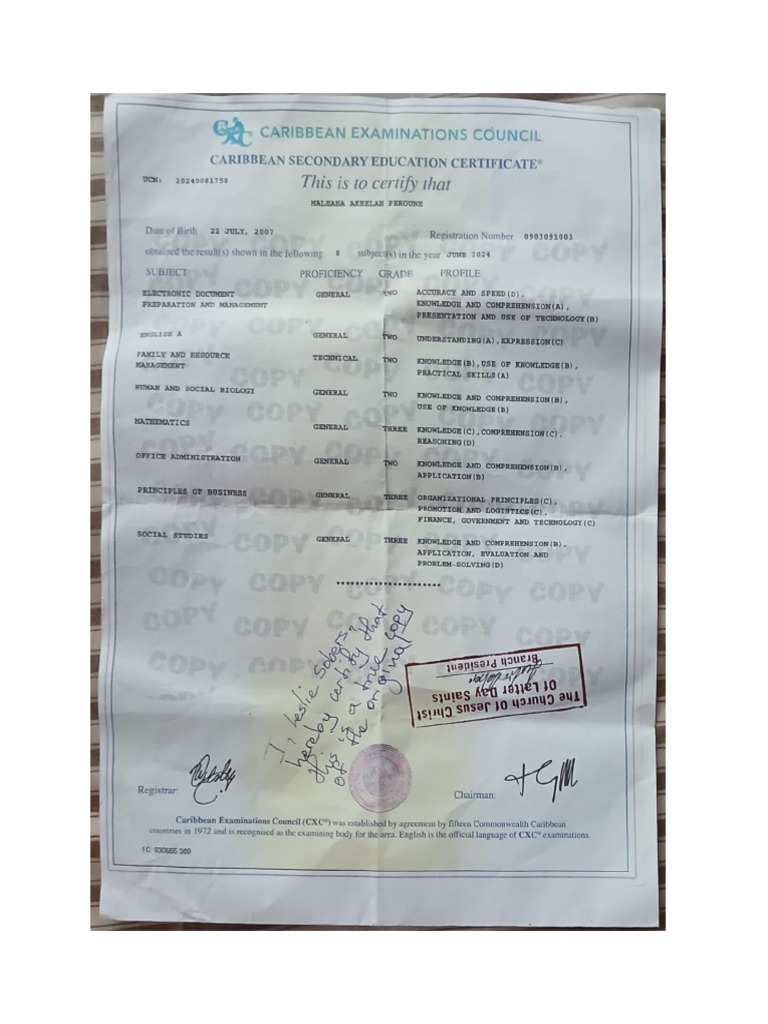 Ug Csec Certificate | PDF