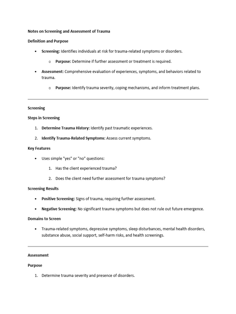 Trauma Screening and Assessment Guide | PDF | Psychological Trauma ...