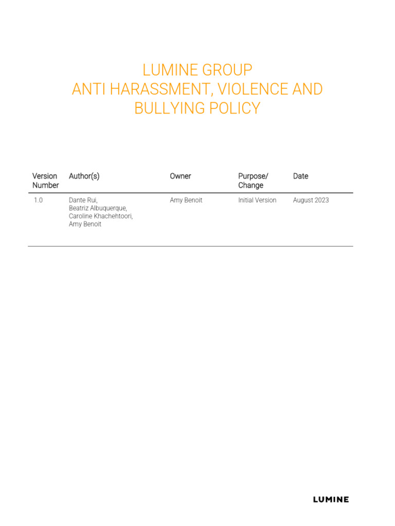 Anti Harassment Violence and Bullying Policy VF2023 | PDF | Harassment ...