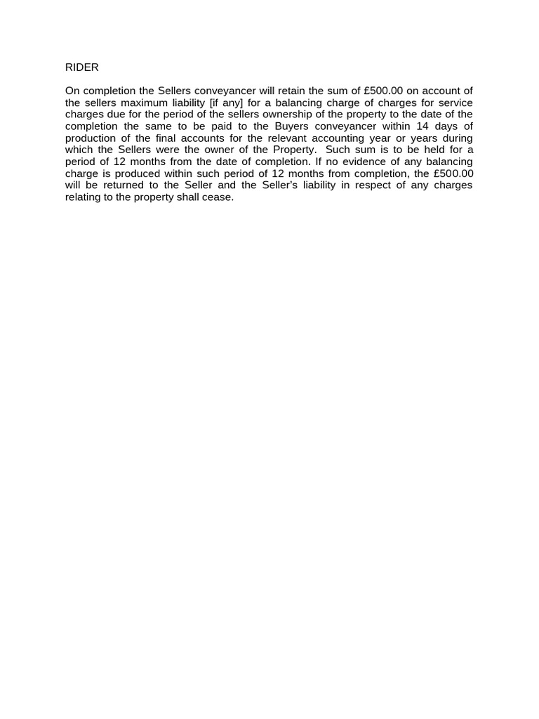 Property Sale Service Charge Rider | PDF