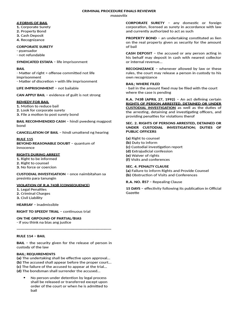 Criminal Procedure Bail Overview | PDF | Bail | Public Law