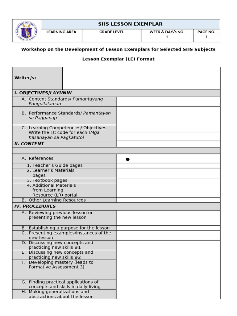 SHS Lesson Exemplar Development Guide | PDF