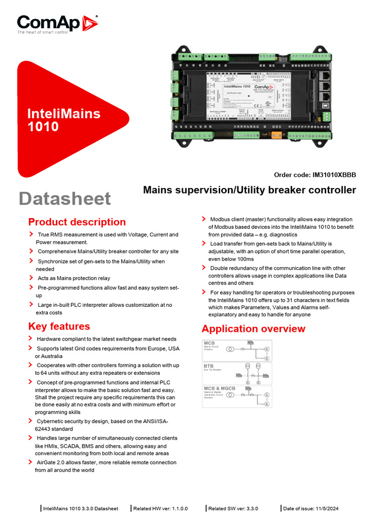 InteliMains 1010 Datasheet Overview | PDF | Power Supply | Programmable ...