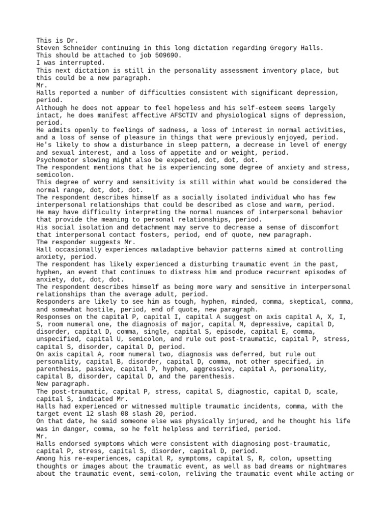 Depression and PTSD Assessment for Mr. Halls | PDF | Psychological ...